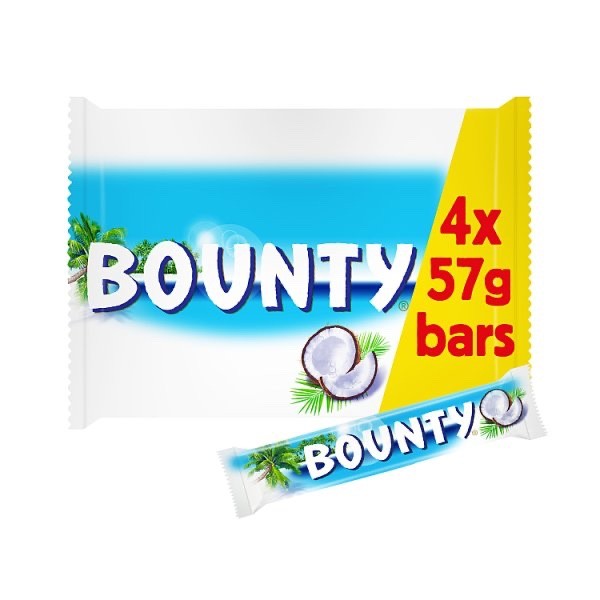 12 x (4 x 57g) Bounty Coconut Milk Chocolate Bar Multipack Sweet Candy Snack