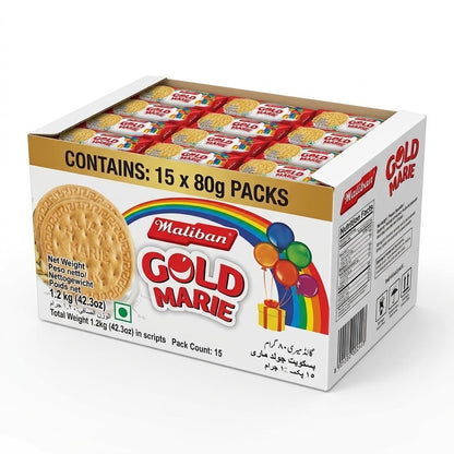Maliban Gold Marie Biscuits 80g x 15 Pack - Crisp Classic Tea Biscuits