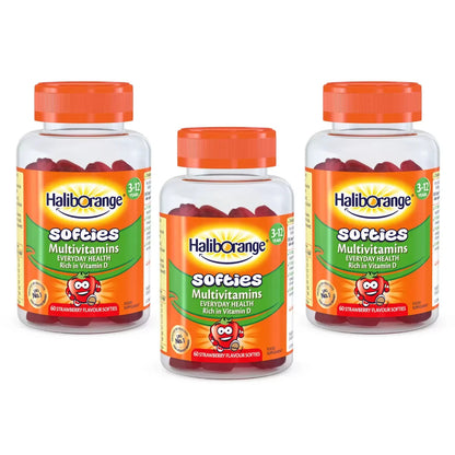 3 x 60 Pack HalibOrange Strawberry Multivitamins Softies 180 Gummies 3-12 Years