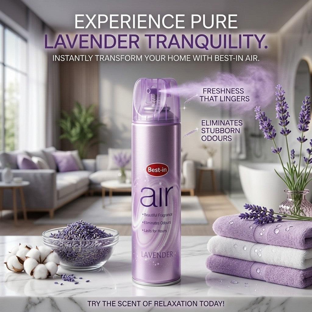 6 x Best-In Air Freshener Lavender Fragrance Spray 240ml Room Odour Neutraliser