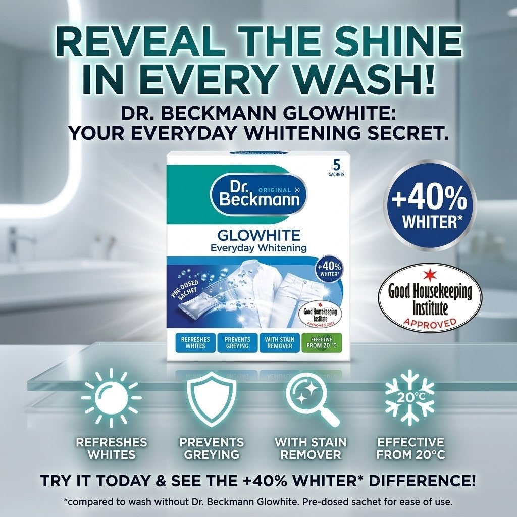 Pack of 5 x 40g Dr. Beckmann Glowhite Everyday Whitening Laundry (200g Total)