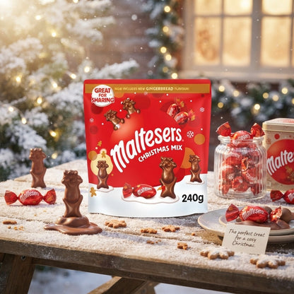 6x 240g Maltesers Milk Chocolate & Gingerbread Christmas Pouch