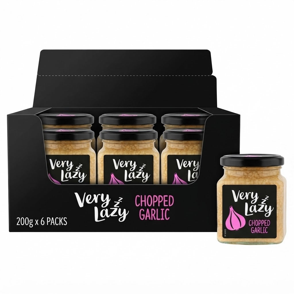 200g x 6 Packs - Very Lazy Chopped Garlic Jar Bulk Buy | Vegan & Vegetarian