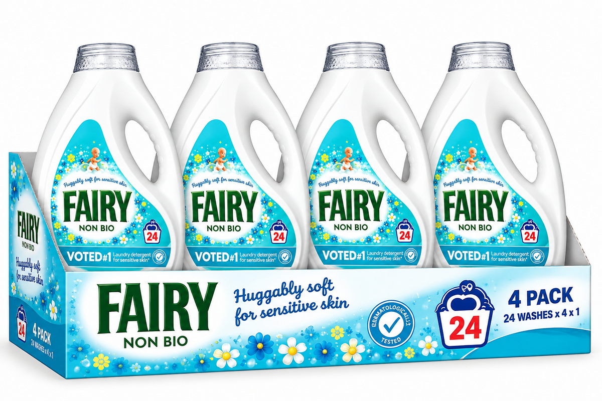 24Wash × 4 Fairy Non Bio Laundry Liquid Detergent Sensitive Skin Washing Liquid