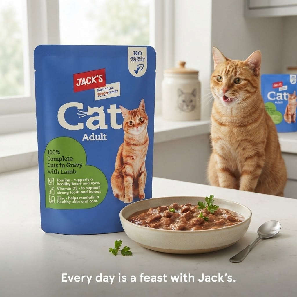 24 x 100g Jack's Cat Adult Wet Food Pouches Variety Pack-Lamb,Chicken&White fish