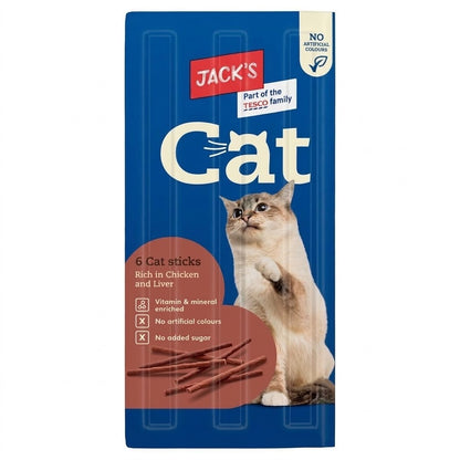 16 Pack x 6 Sticks - 30g Jack's Cat Sticks Rich in Chicken & Liver Treats Chews