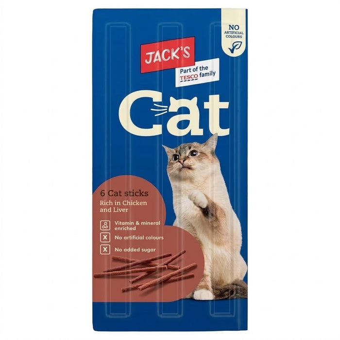 16 Pack x 6 Sticks - 30g Jack's Cat Sticks Rich in Chicken & Liver Treats Chews