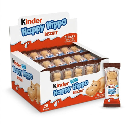 28 x 20.7g Kinder Happy Hippo Milk & Cocoa Cream Biscuits Crispy Wafer Pack Bulk
