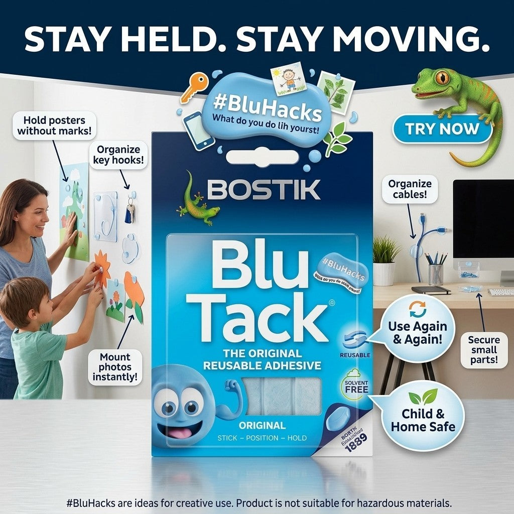 Bostik Blu Tack Original Reusable Adhesive Handy Pack - Box of 12 Packs Bulk