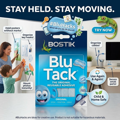 Bostik Blu Tack Original Reusable Adhesive Handy Pack - Box of 12 Packs Bulk
