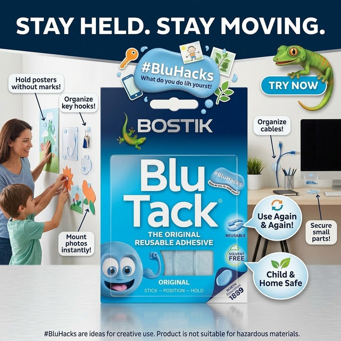 Bostik Blu Tack Original Reusable Adhesive Handy Pack - Box of 12 Packs Bulk
