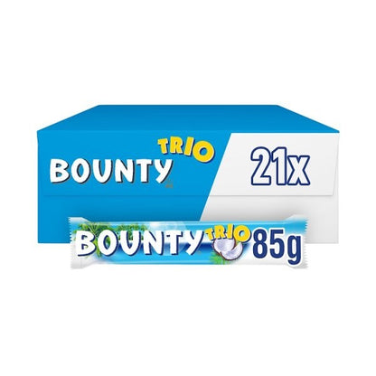 21 x 85g Bounty Trio Coconut Milk Chocolate Bar 3 Piece King Size Snack