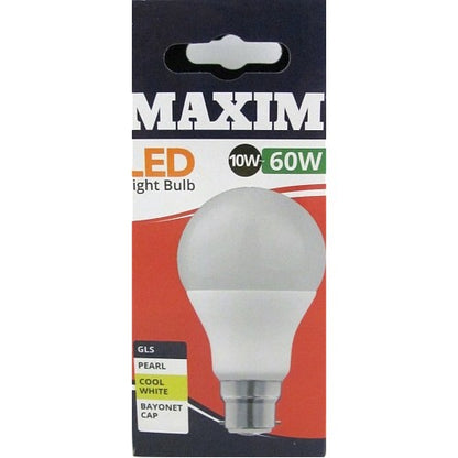 10 Pack Maxim LED GLS Light Bulbs 10W (60W Equivalent) B22 Bayonet Cap Cool Whit