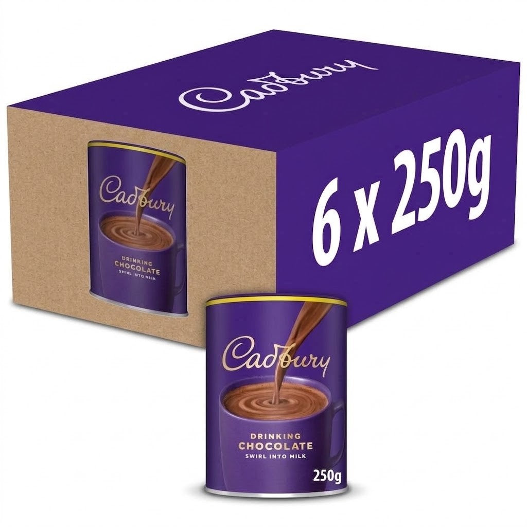 250g × 6 Cadbury Drinking Chocolate Hot Cocoa Powder Tub UK Swirl into Milk