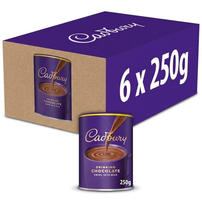 250g × 6 Cadbury Drinking Chocolate Hot Cocoa Powder Tub UK Swirl into Milk