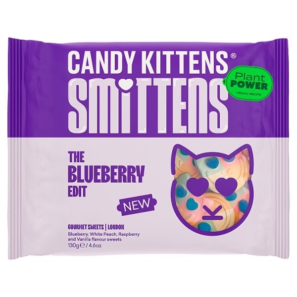 20 x 130g Candy Kittens Smittens Blueberry Edit Gourmet Vegan Sweets Foam Gum