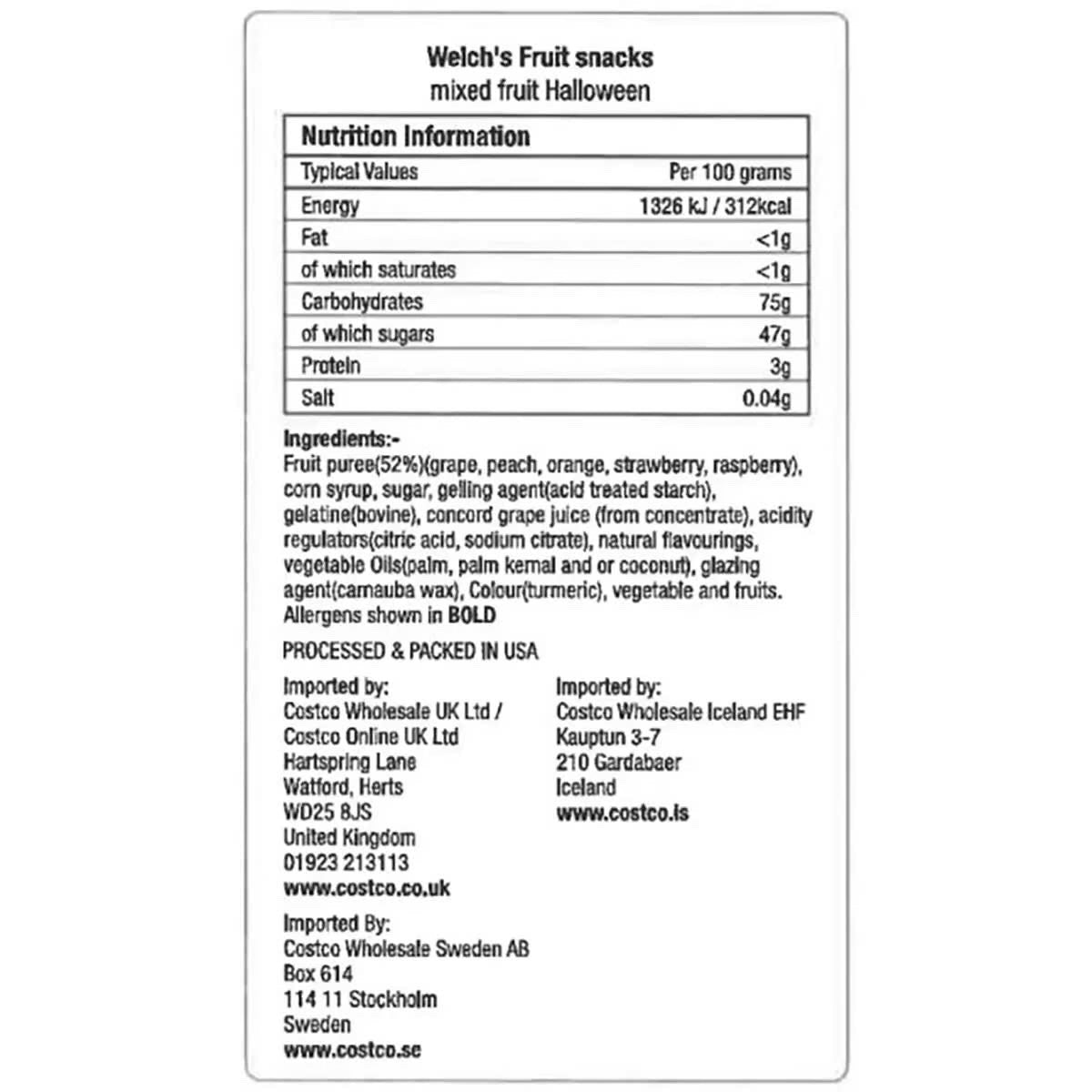 160 Pouches Welch's Halloween Fruit Snacks Bulk Box 2.24kg