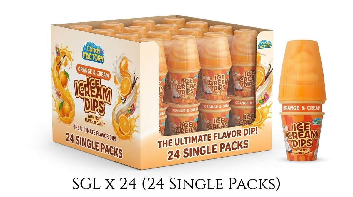 24 x Candy Factory Ice Cream Dips Hard Candy Lollipop Fruit Flavour Dip Sweets