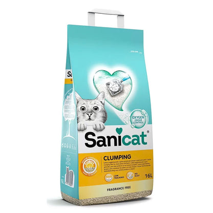 2 Pack x 16L Sanicat Clumping Cat Litter Oxygen Odour Control Fragrance Free