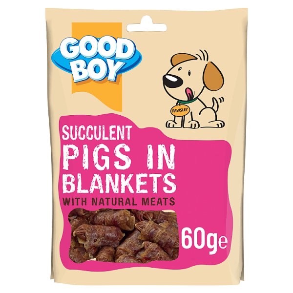 6 x 60g Packs Good Boy Succulent Pigs in Blankets Dog Treats Three Meat Feast