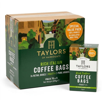 10s× 3 Pack Taylors of Harrogate Rich Italian Coffee Bags Medium Roast 4 Arabica