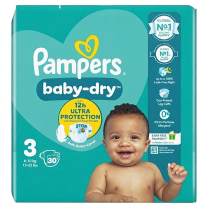 4x 30s Pampers Baby-Dry Nappies Size 3 12h Ultra Protection