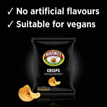 Pack of 18 - 65g Marmite Yeast Extract Crisps Crunchy Potato Snack Bag