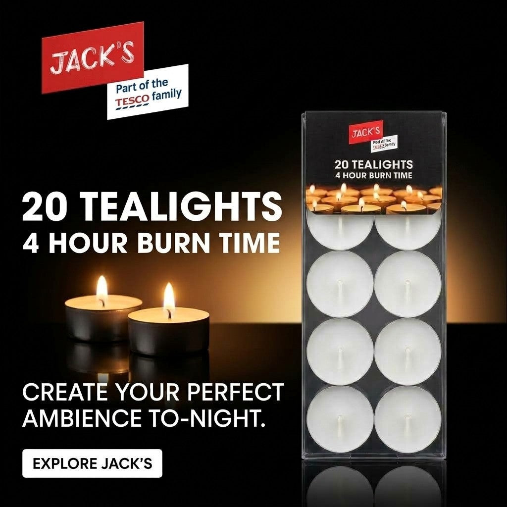 6x or 36x Jack's 20 Pack White Tealight Candles 4-Hour Long Burn Unscented