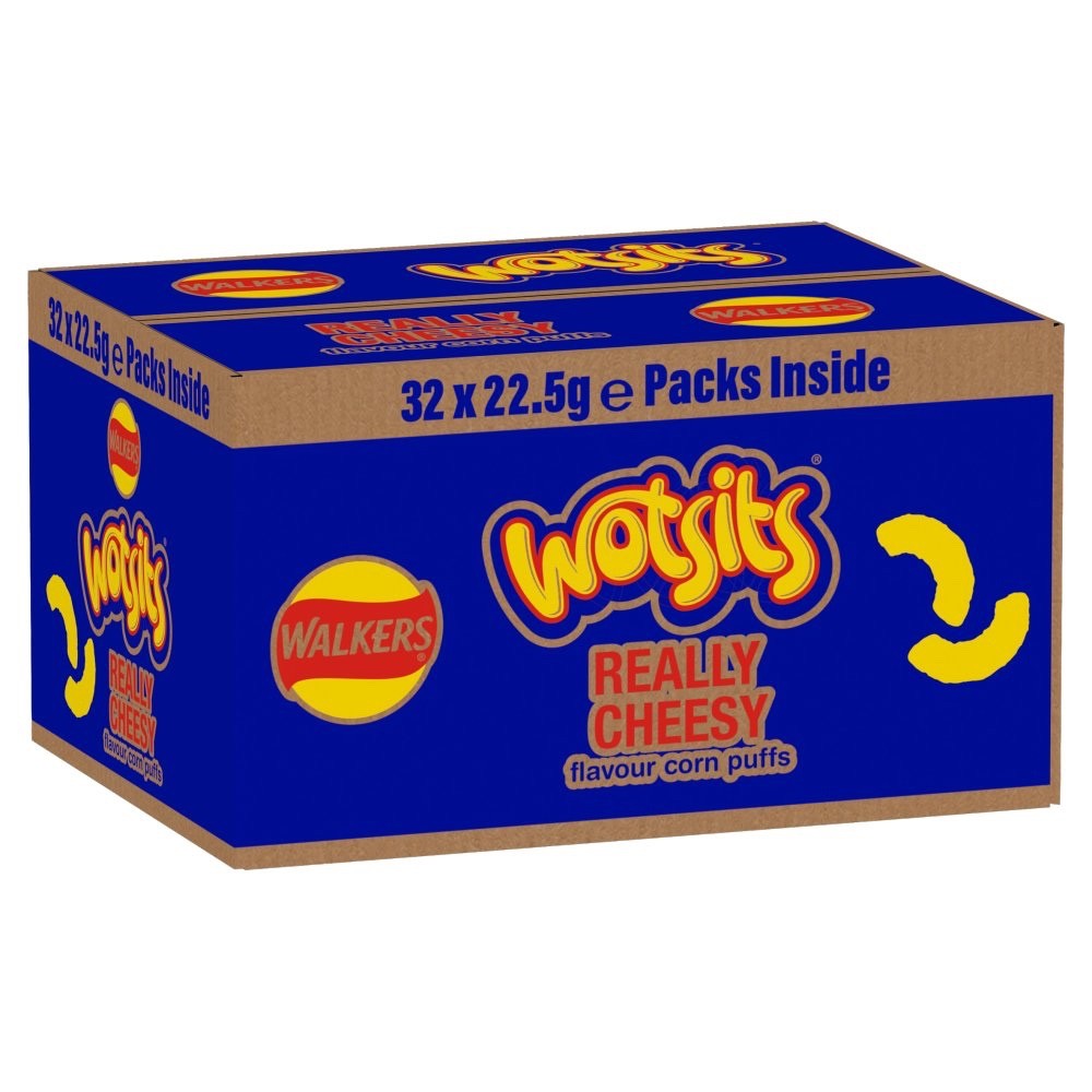 32 x 22.5g Walkers Wotsits Really Cheesy Crisps Baked Corn Snacks Bulk Box