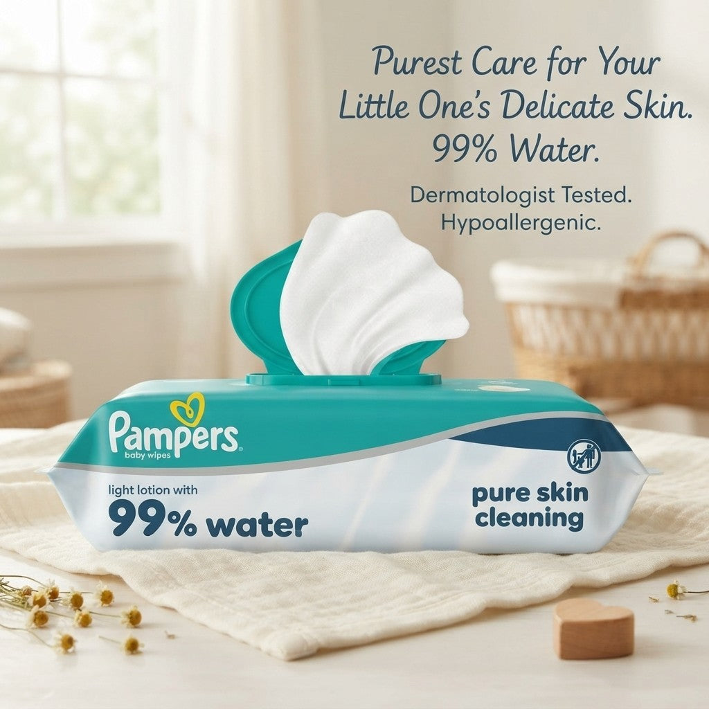 12x 60s ampers Baby Wipes 99% Water Light Lotion Pure Skin