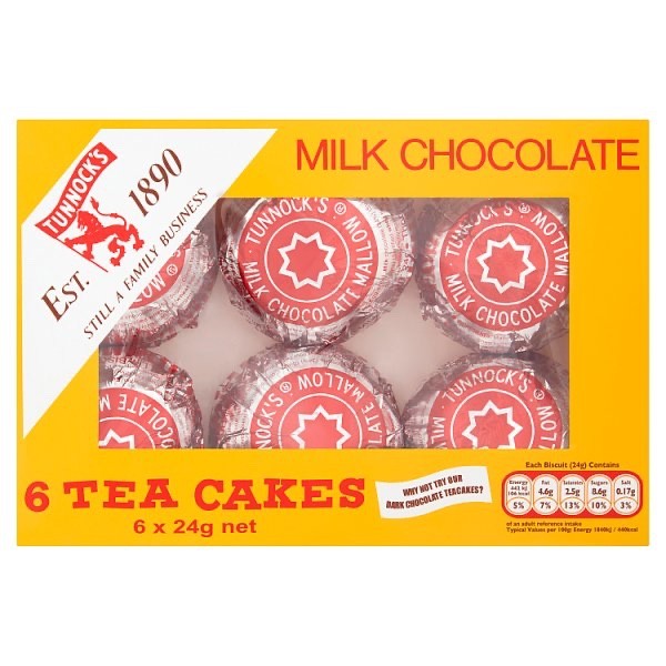 12 x 6 x 24g Pack Tunnock's Milk Chocolate Tea Cakes Soft Marshmallow Biscuits