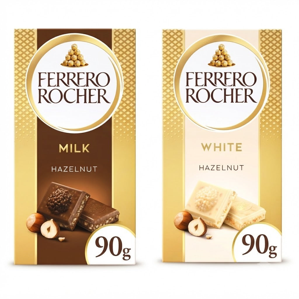 Ferrero Rocher Chocolate Bar 90g x8 Multipack Milk & White Hazelnut Bulk Buy Gif