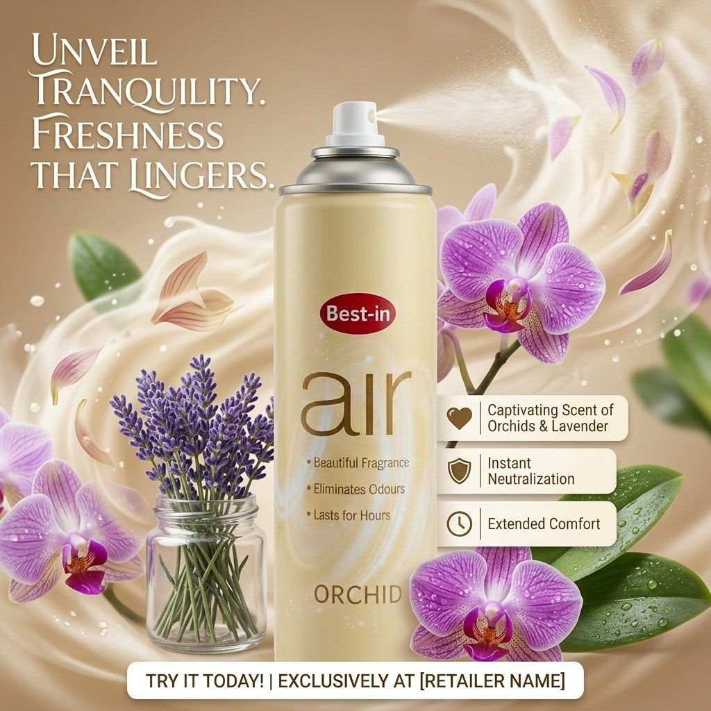 6 x Best-In Air Freshener Orchid Fragrance Spray 240ml Room Odour Eliminator