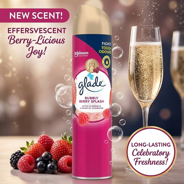 12x Glade Aerosol Air Freshener Spray 300ml Bubbly Berry Splash Room Fragrance