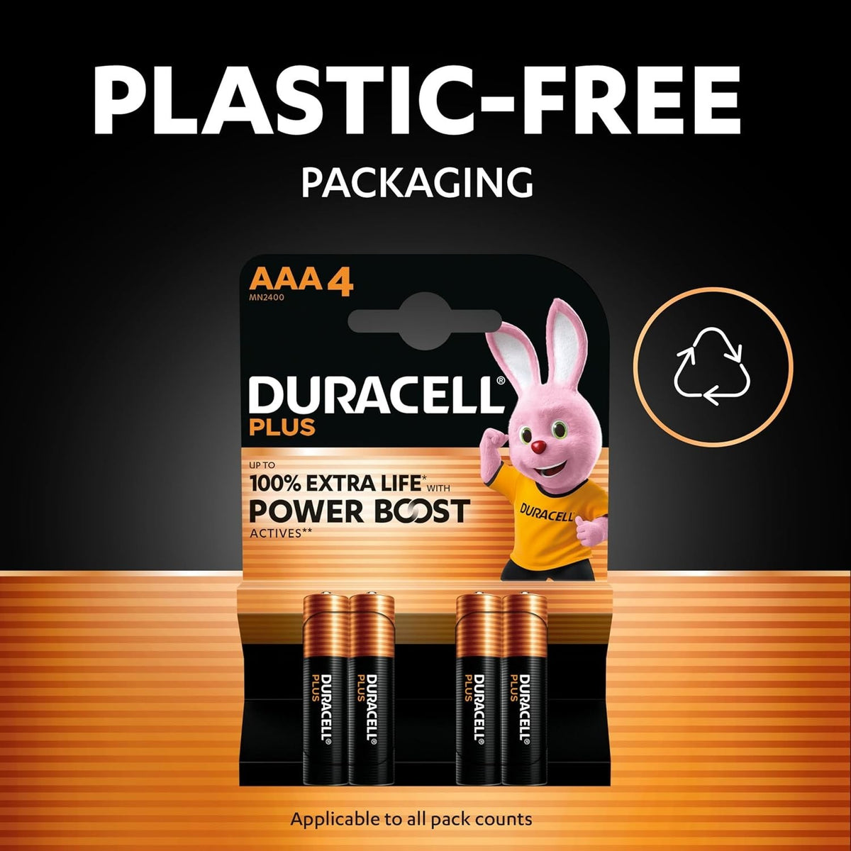 4 Pack Duracell Plus AAA Batteries 1.5V Power Boost Alkaline Bulk