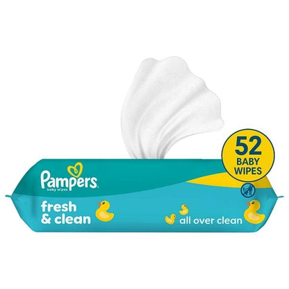 12x 52s Pampers Fresh & Clean Baby Wipes Plastic Free All Over Clean