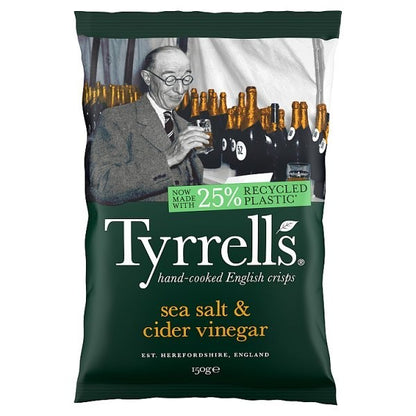 8x 150g Tyrrells Sea Salt & Cider Vinegar Sharing Crisps