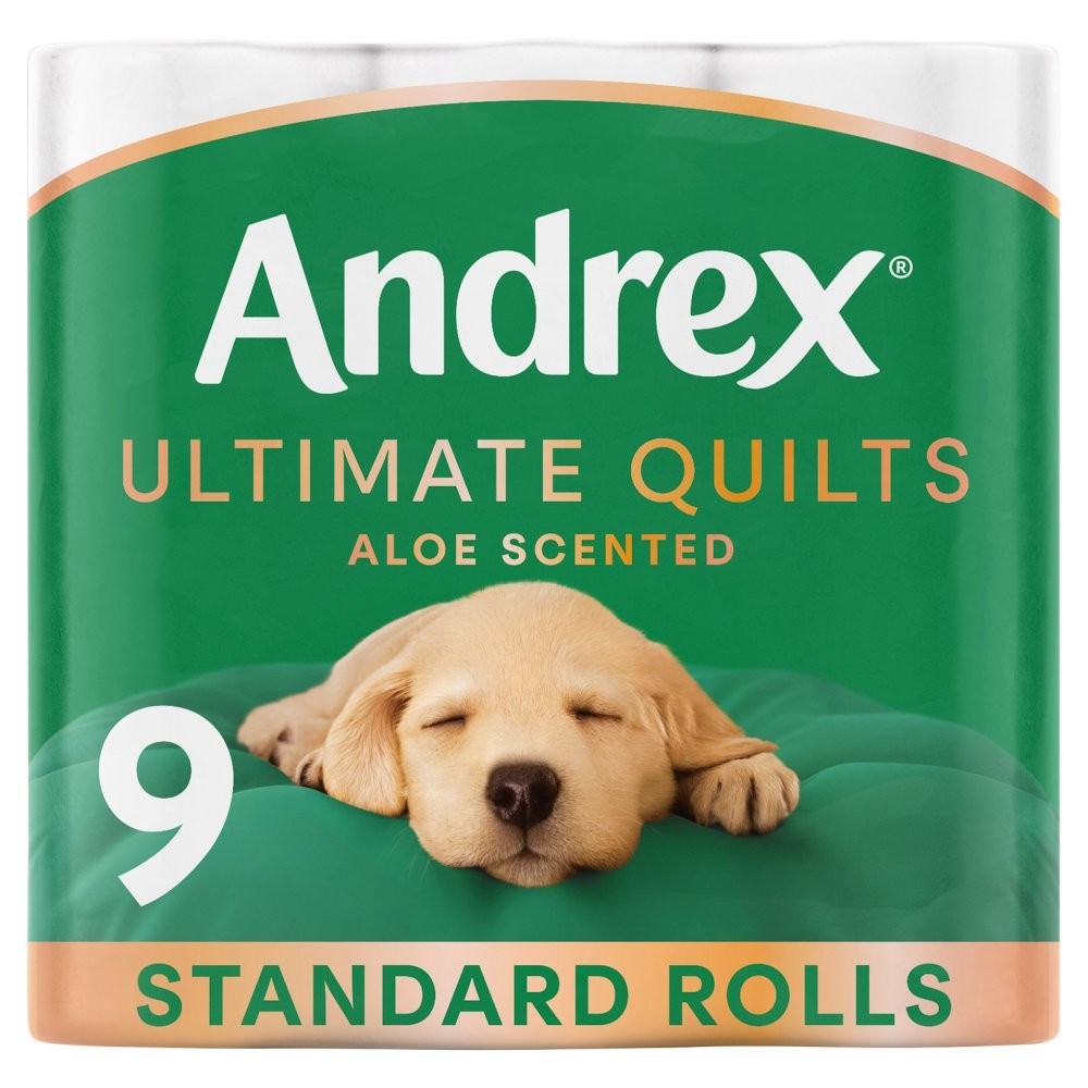 Pack x 9 Rolls Andrex Ultimate Quilts Aloe Vera Toilet Roll 3 Ply Soft Tissue