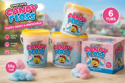 50g x 6 SweetZone Candy Floss Pink & Blue Sugar Floss Tubs Halal Vegetarian