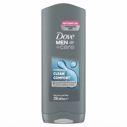 6 x 250ml Dove Men+Care Hydrating Clean Comfort Body, Face & Hair Wash - Bulk