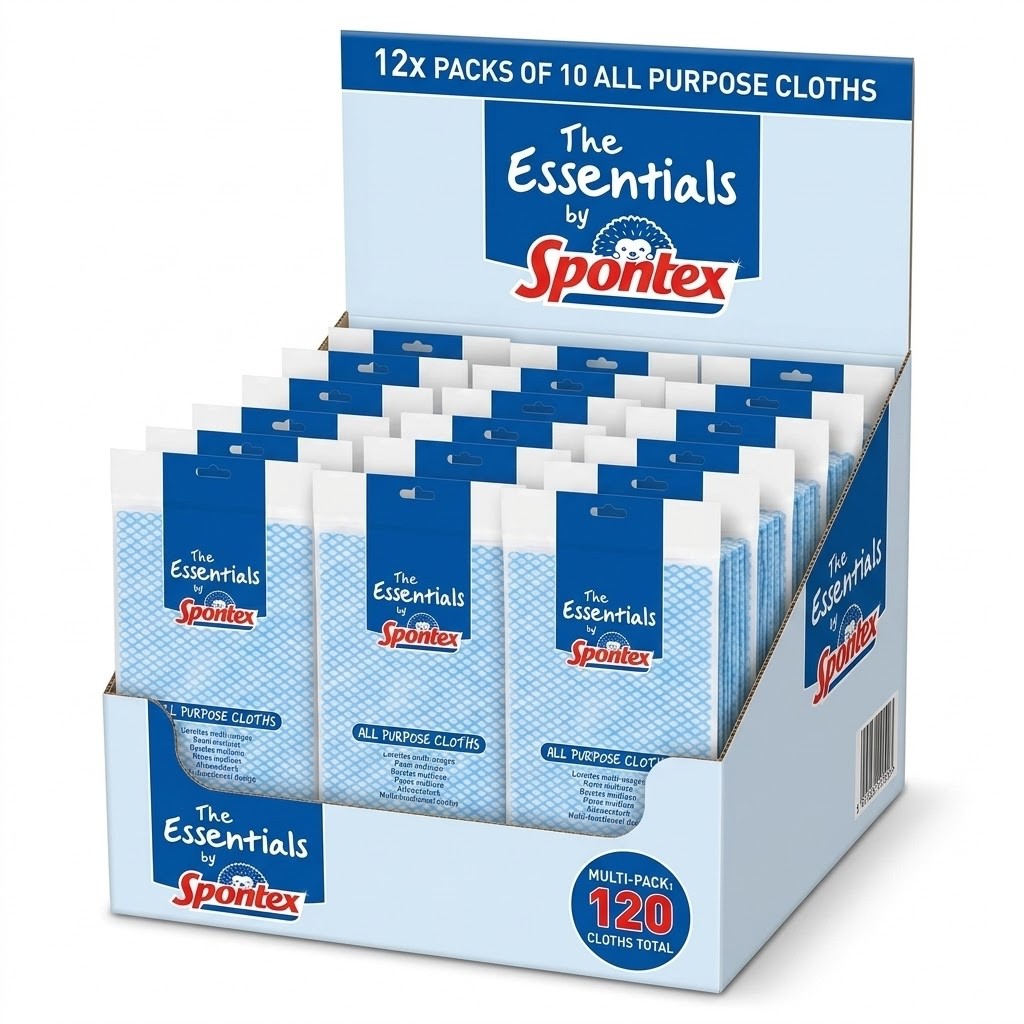 10pk × 12 The Essentials by Spontex  All Purpose Cloths - 52 x 34cm