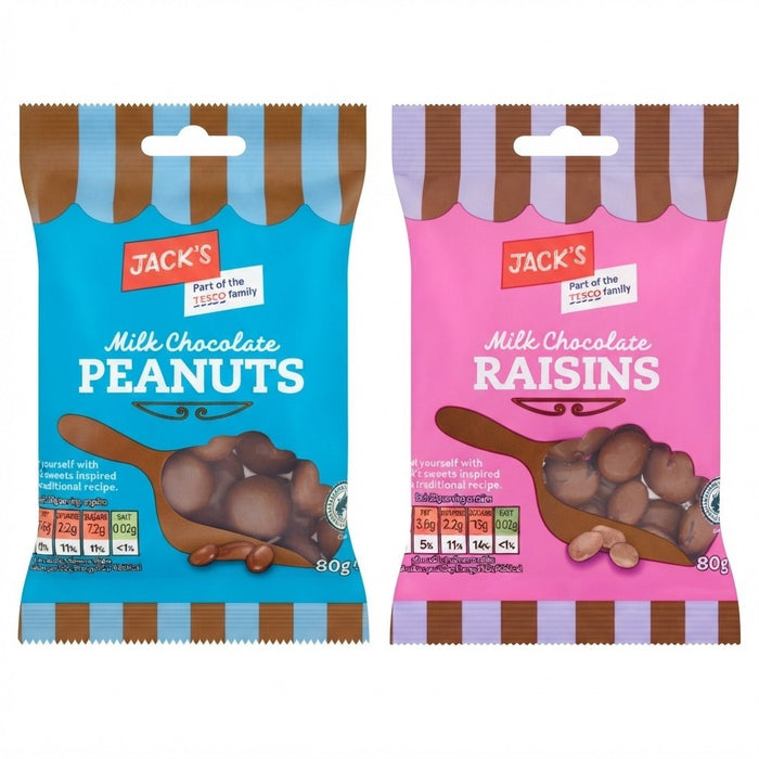 12x 80g Jack's Chocolate Raisins & Peanuts Variety