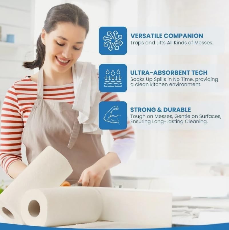 6 Pack Bestin Jumbo Kitchen Roll Towel 2 Ply White Extra Absorbent