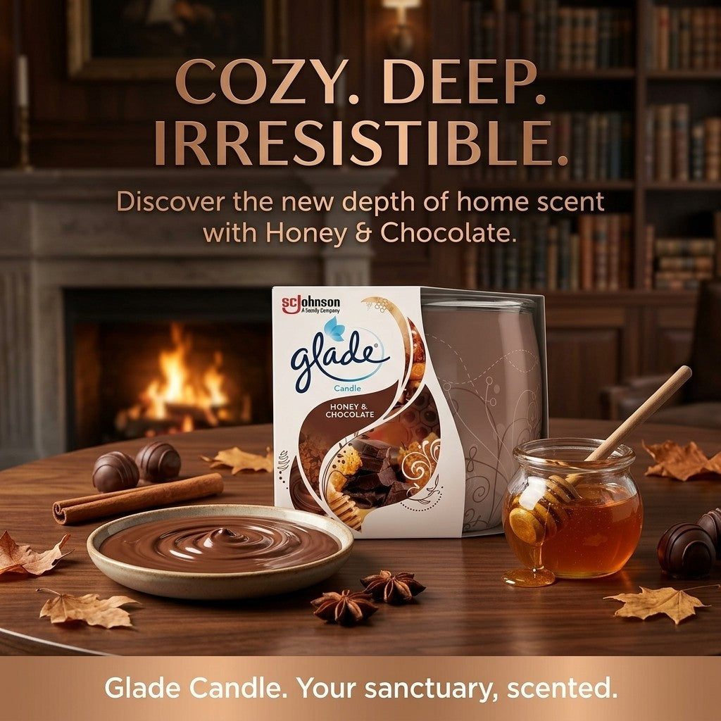 6 x Glade Scented Candle Honey & Chocolate Rich Sweet Fragrance Glass Jar