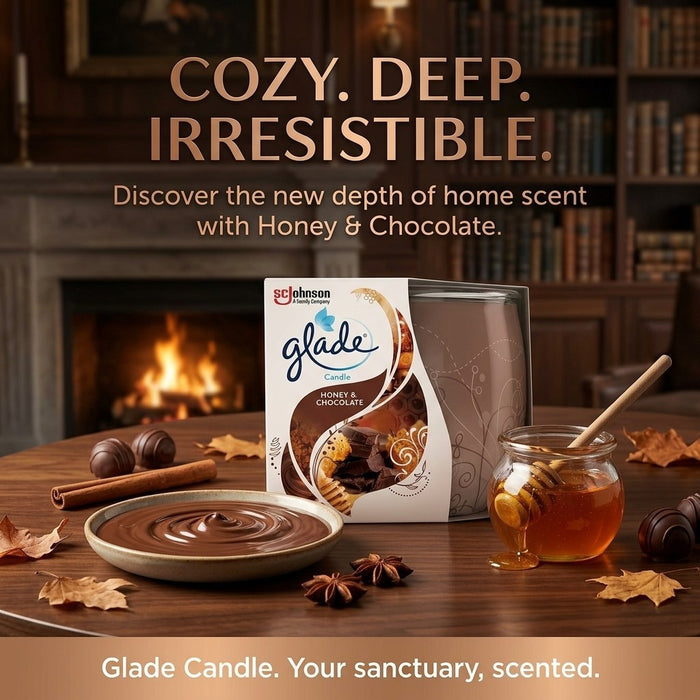 6 x Glade Scented Candle Honey & Chocolate Rich Sweet Fragrance Glass Jar