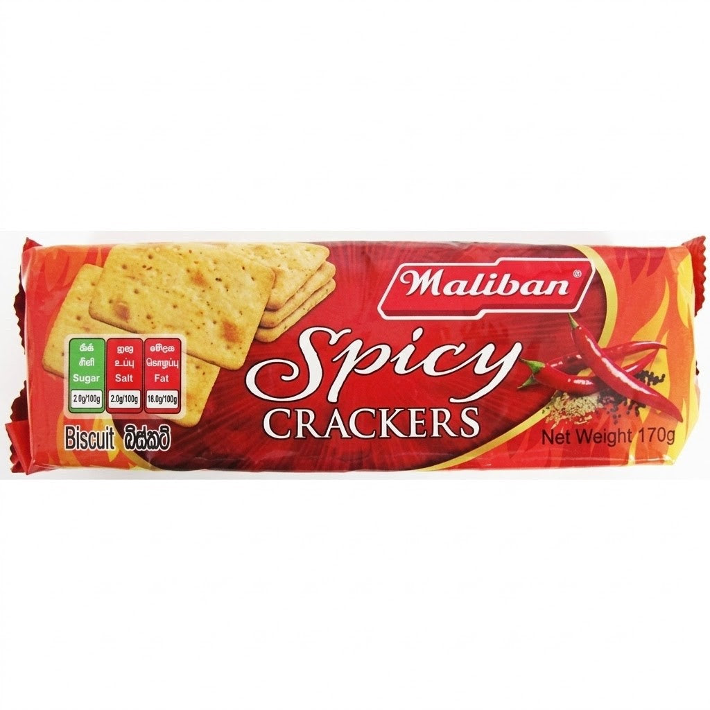 Maliban Spicy Crackers 170g x 10 Pack - Crispy Savoury Spicy Biscuits