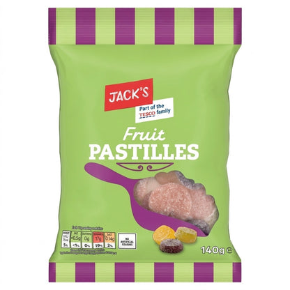 10x 140g Jack's Fruit Pastilles Chewy Fruit Flavour Gums Sweets Bag
