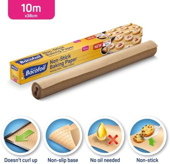 6x6 Pack Bacofoil Non-Stick Baking Paper 380mm x 5m Greaseproof Tray Liner - 36