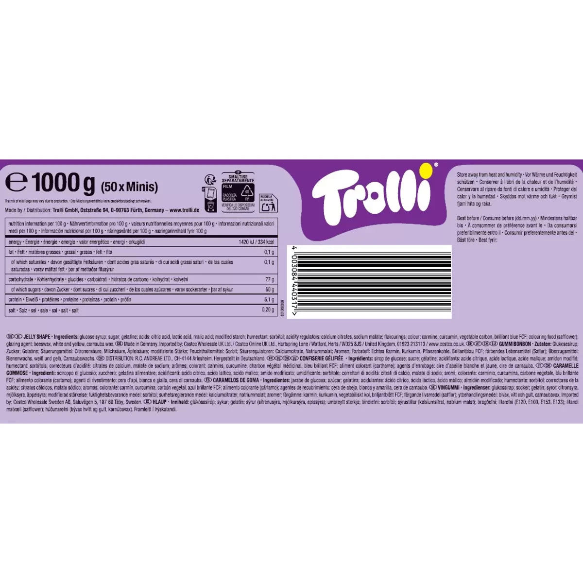 1 kg Trolli Spookylicious Halloween Fruit Jellies Individually Wrapped 1kg Bag