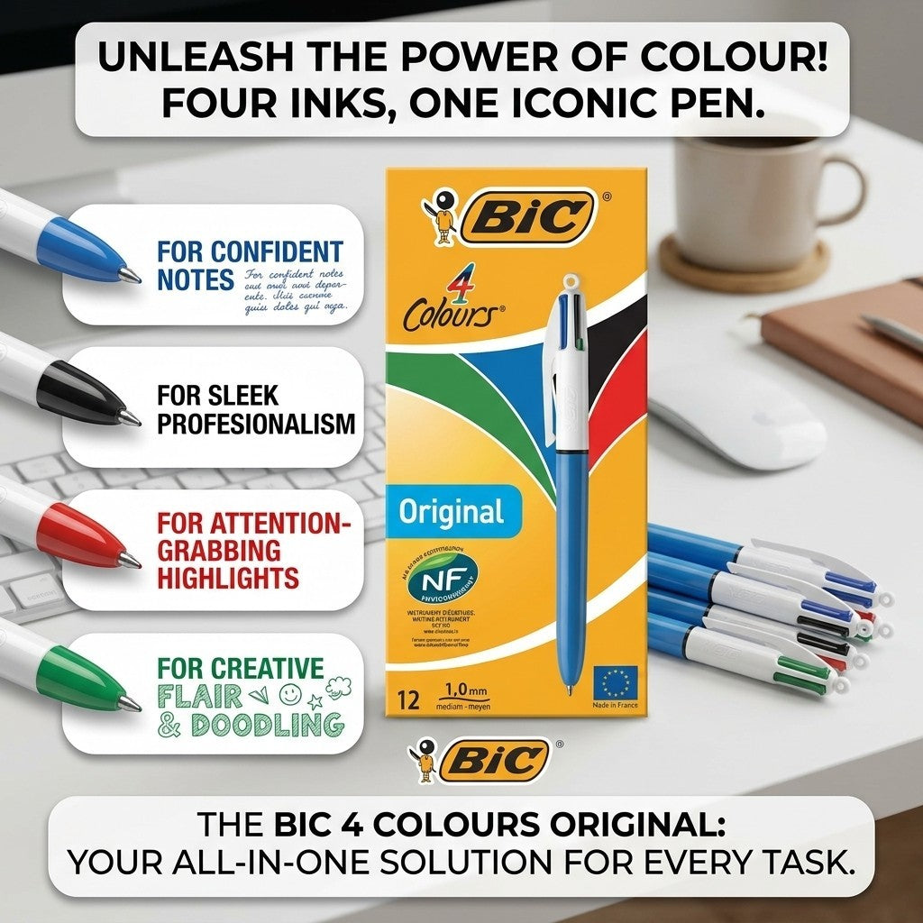 BIC 4 Colours Original Ballpoint Pens Medium Point 1.0mm - Box of 12 Bulk